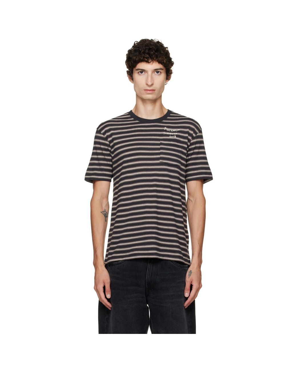 Stockholm Surfboard Club Black Striped T-Shirt for men