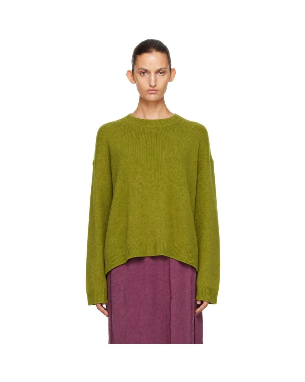 Staud Green Serrano Cashmere Relaxed Crew Sweater