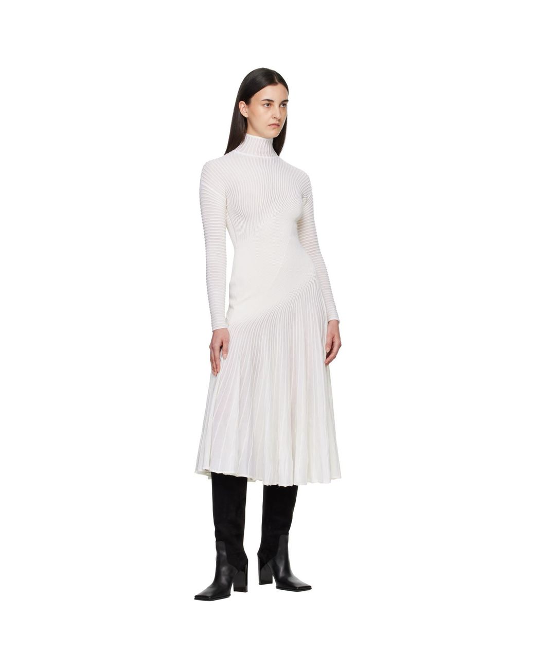 Alaïa Black Twisted Fine Wool Midi Dress