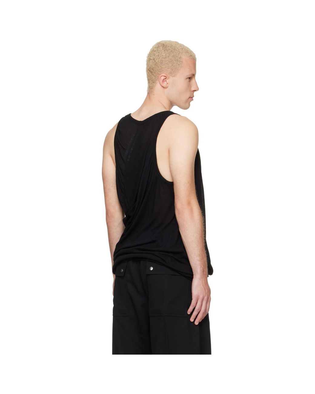 Rick Owens Black Tower Draped Pony Tank Top for men