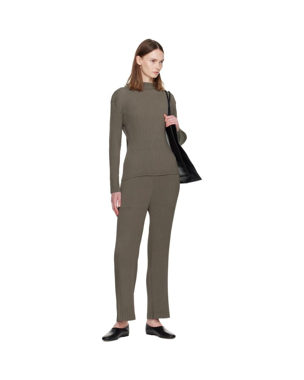 Issey Miyake Gray Taupe Hatching Pleats Trousers