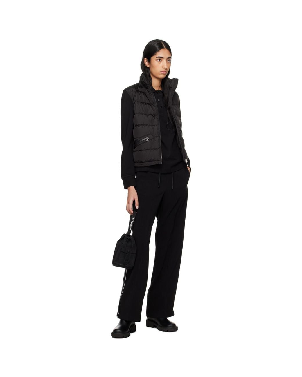 Moncler Black Embroidered-Logo Polo