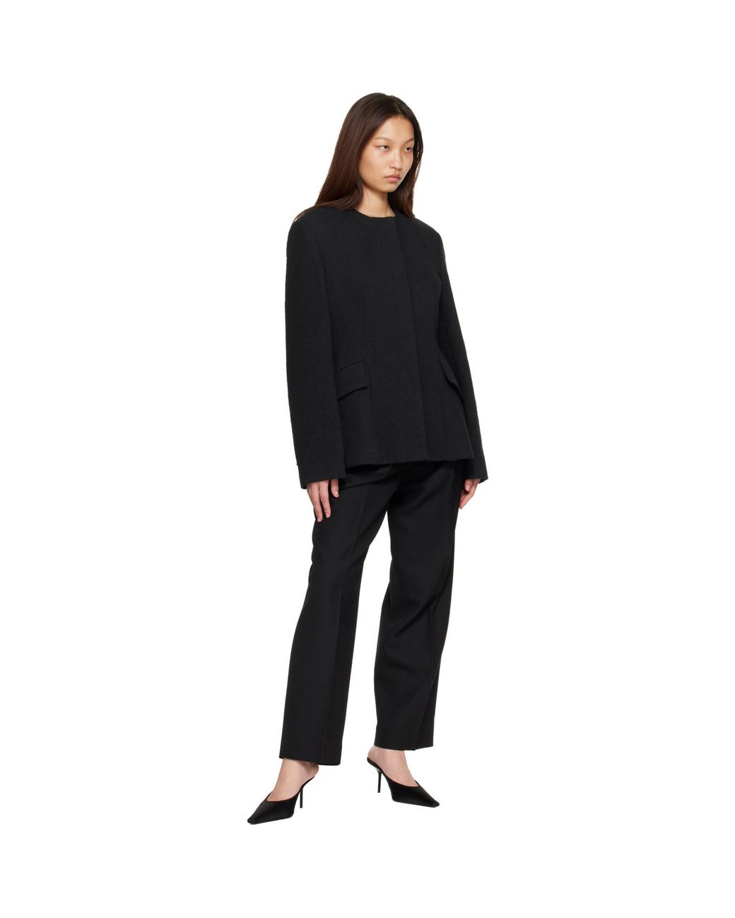 Totême Black Double-Pleated Tailored Trousers