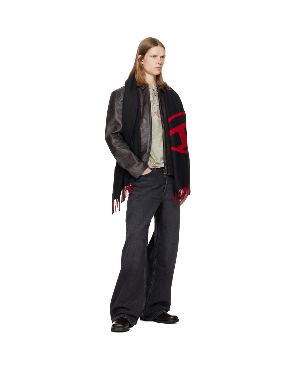 DIESEL Black Reversible Two Tone Wool Scarf for men