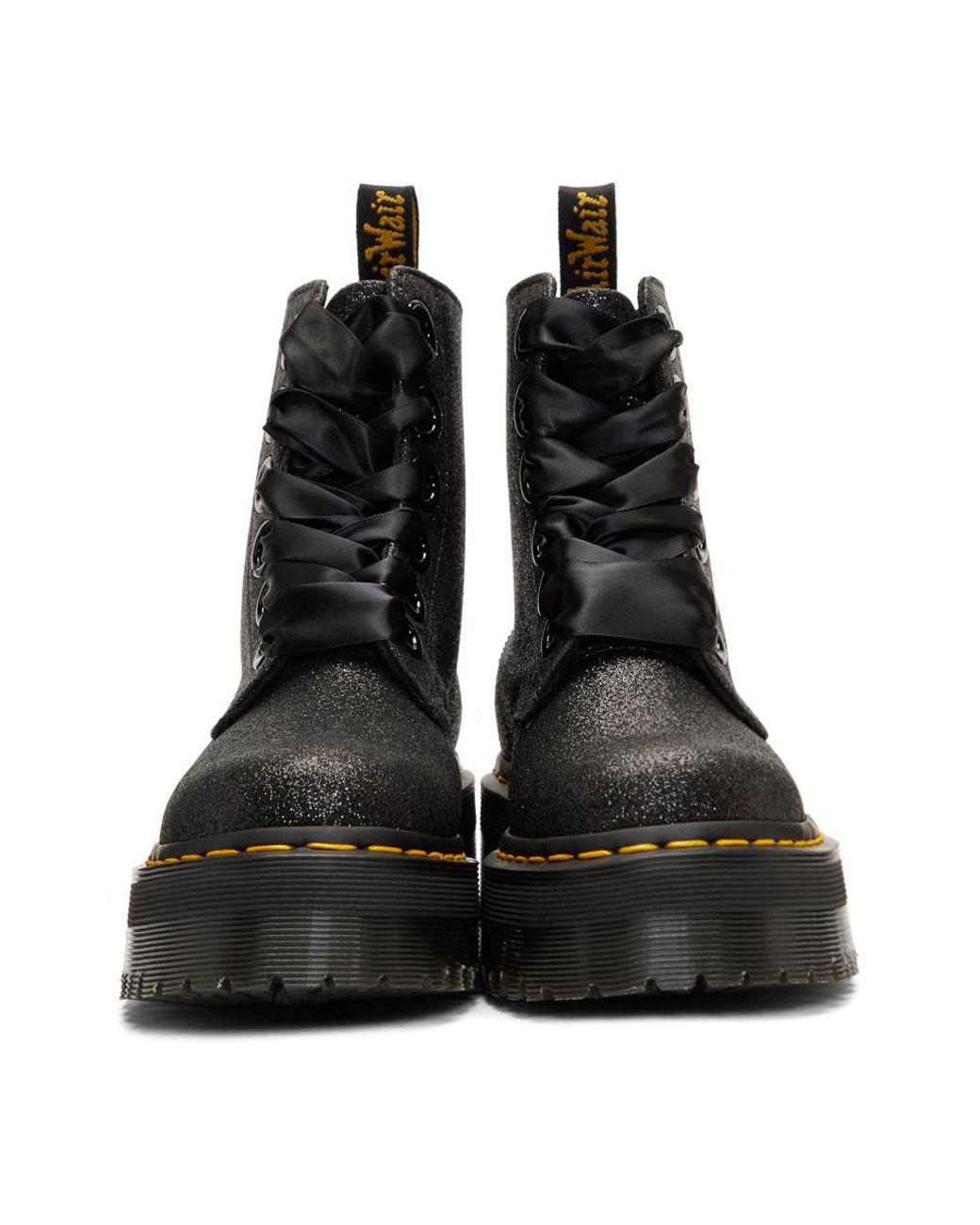 Dr. Martens Satin Black Glitter Molly Platform Boots | Lyst