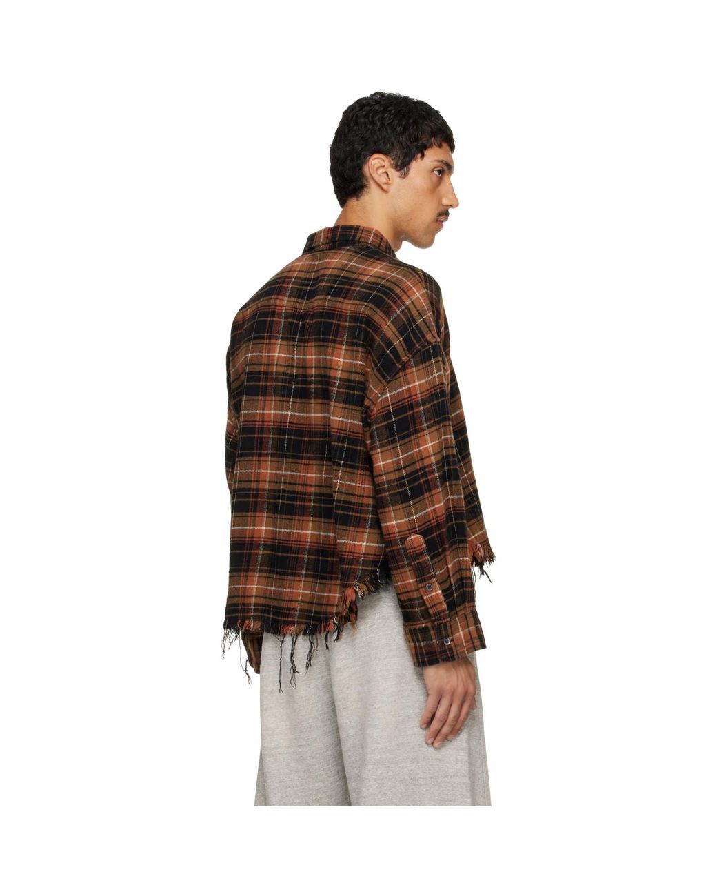 R13 Brown Drop Neck Cropped Shirt for men