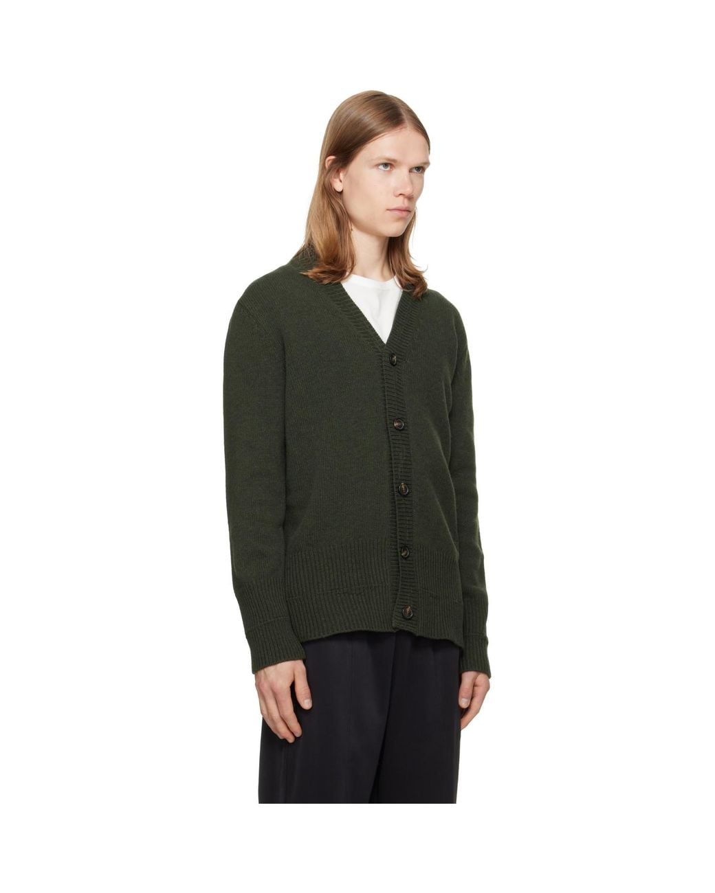 MM6 by Maison Margiela Green Khaki Wool V-Neck Cardigan for men