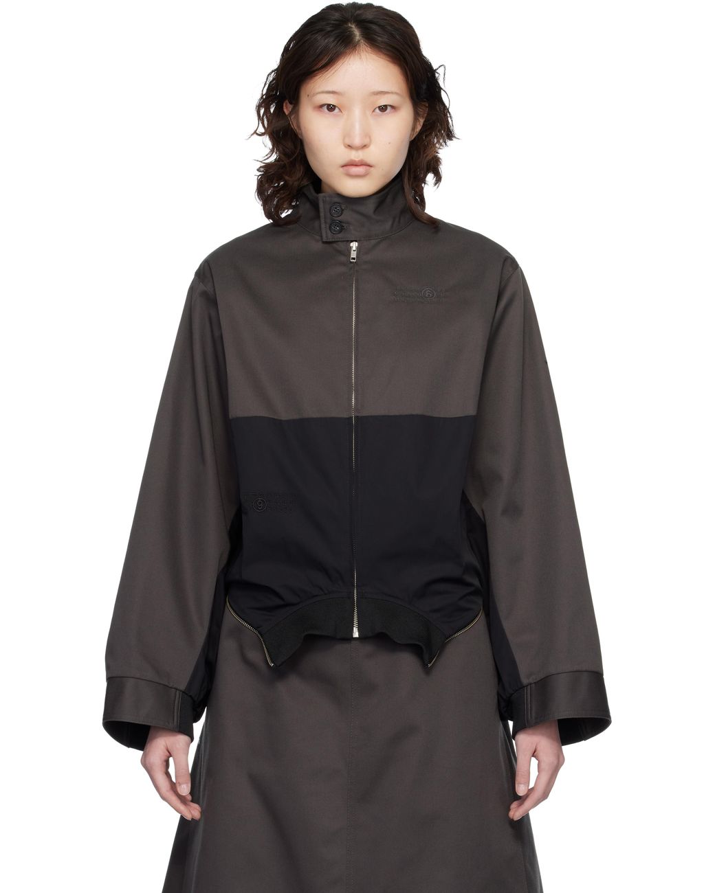 MM6 by Maison Margiela Mirrored Two-Tone Zip Jacket in Black | Lyst