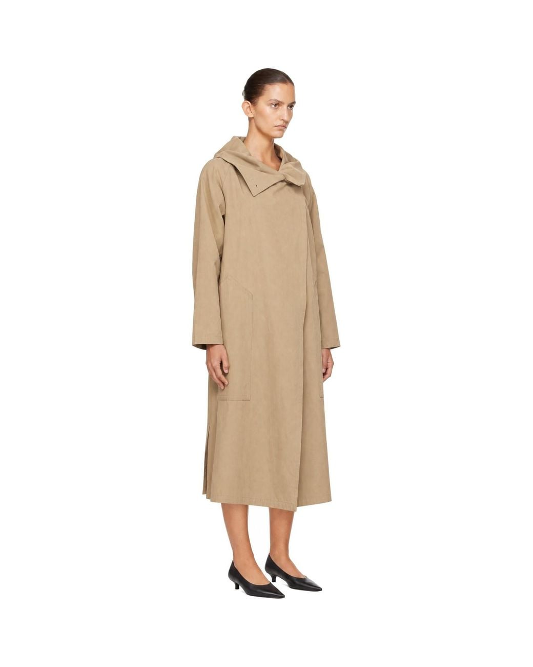 LE17SEPTEMBRE Natural Cotton Draped Funnel Neck Trench Coat