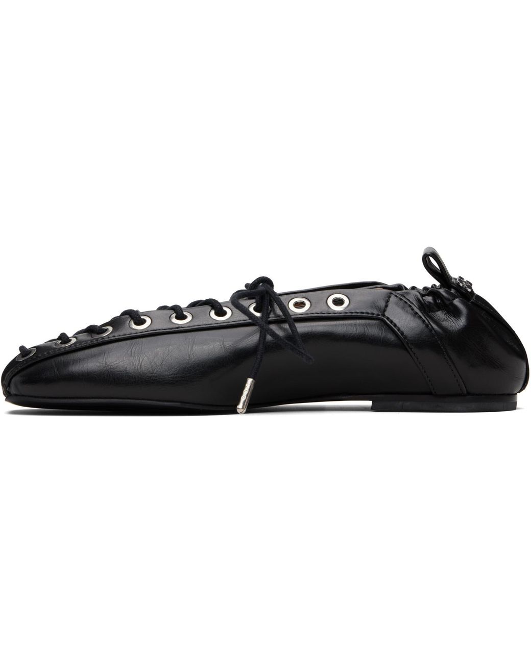 Ganni Black Lace-Up Ballerina Flats