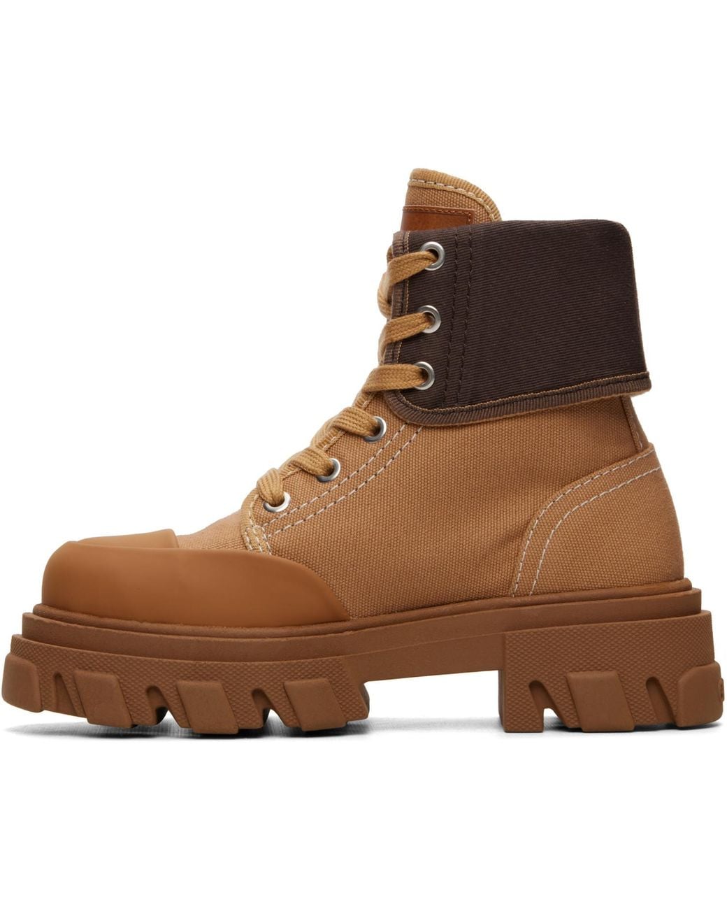 Ganni Brown Tan Cleated Canvas Trail Boots