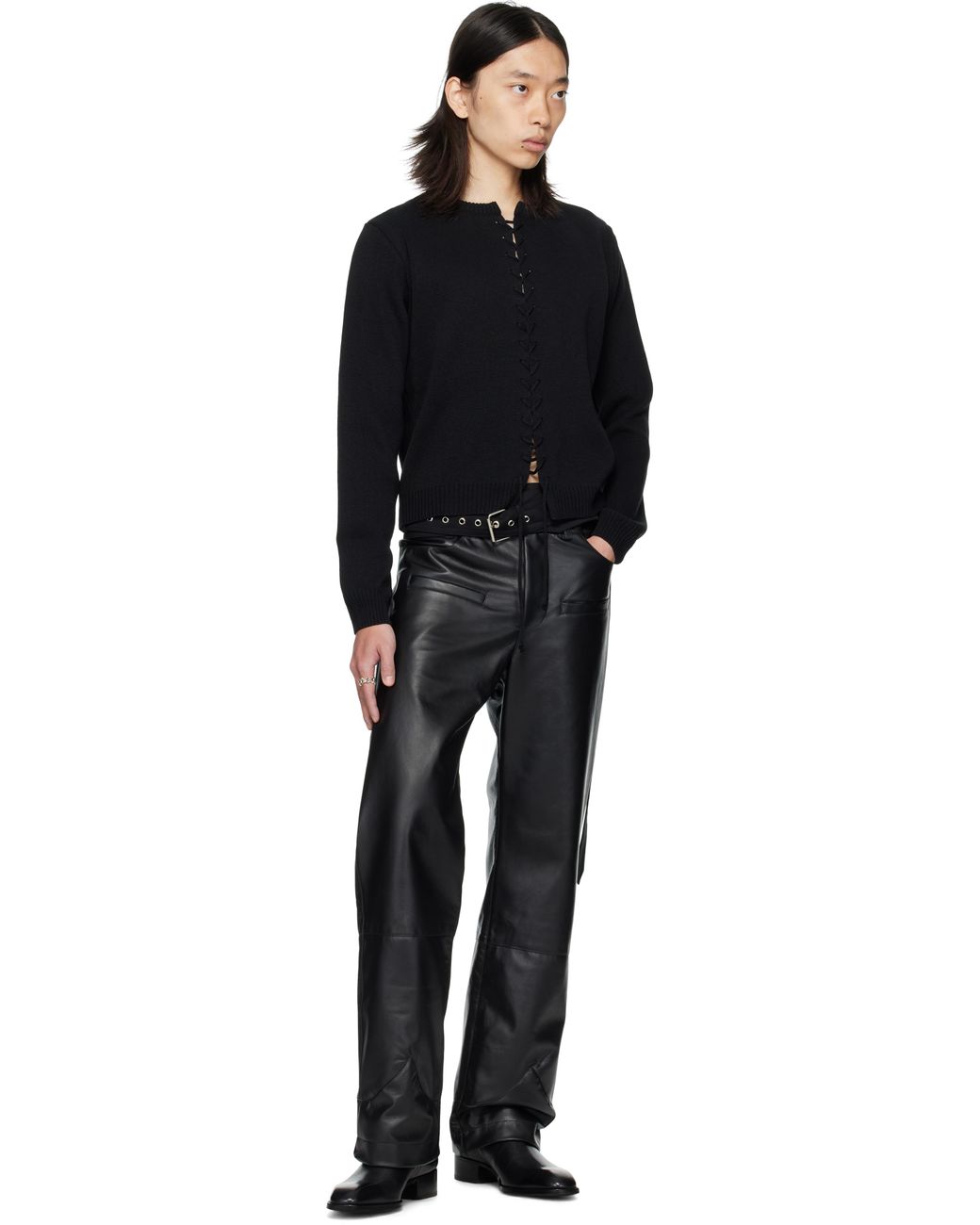 AV VATTEV Lace Up Knit Cardigan in Black for Men | Lyst