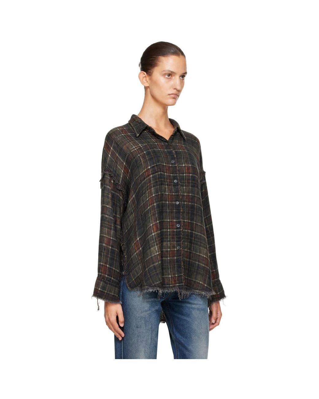 R13 Black Shredded Seam Drop Neck Reversible Shirt