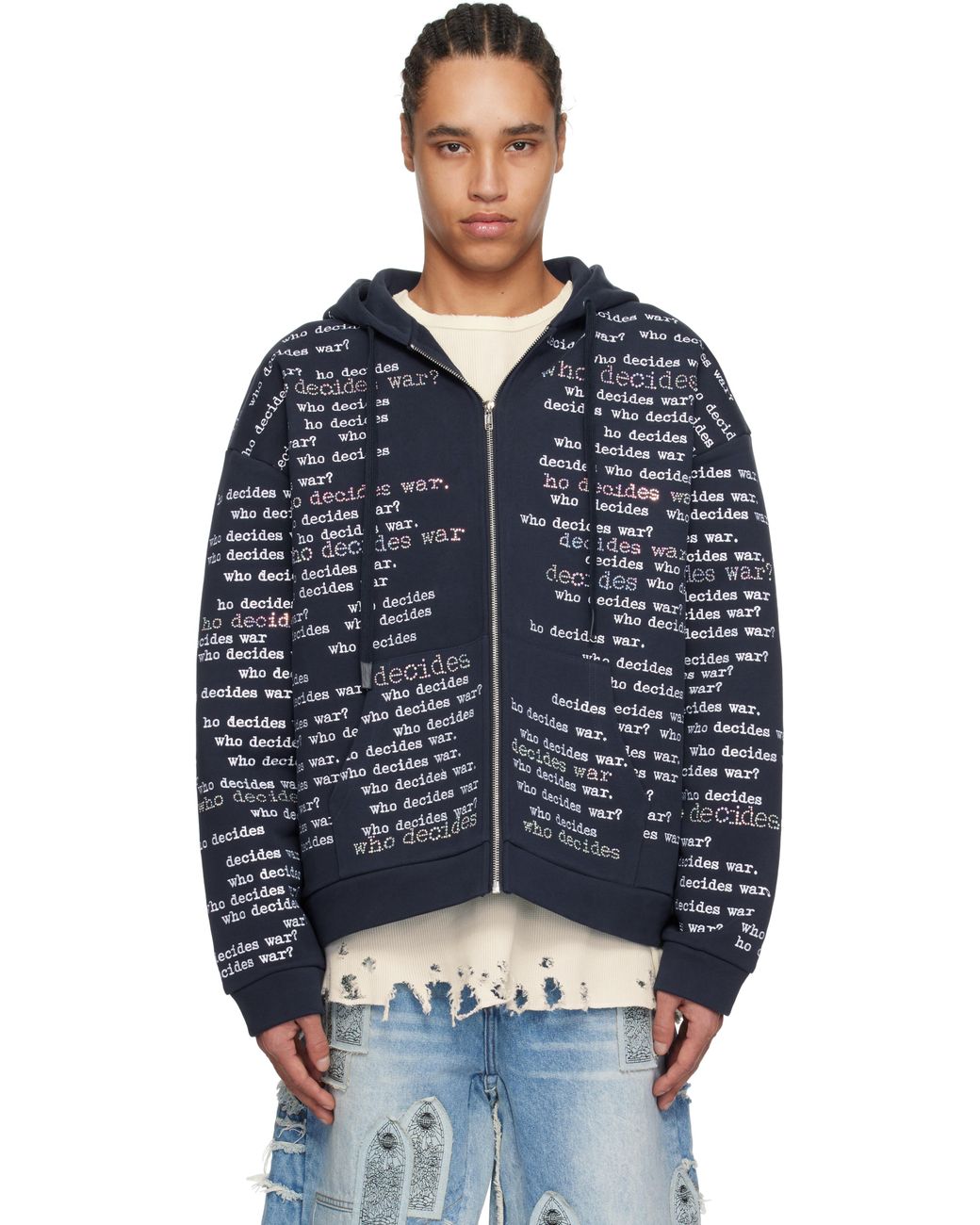 Who Decides War Wdw Scripture Zipper Hoodie in Blue for Men
