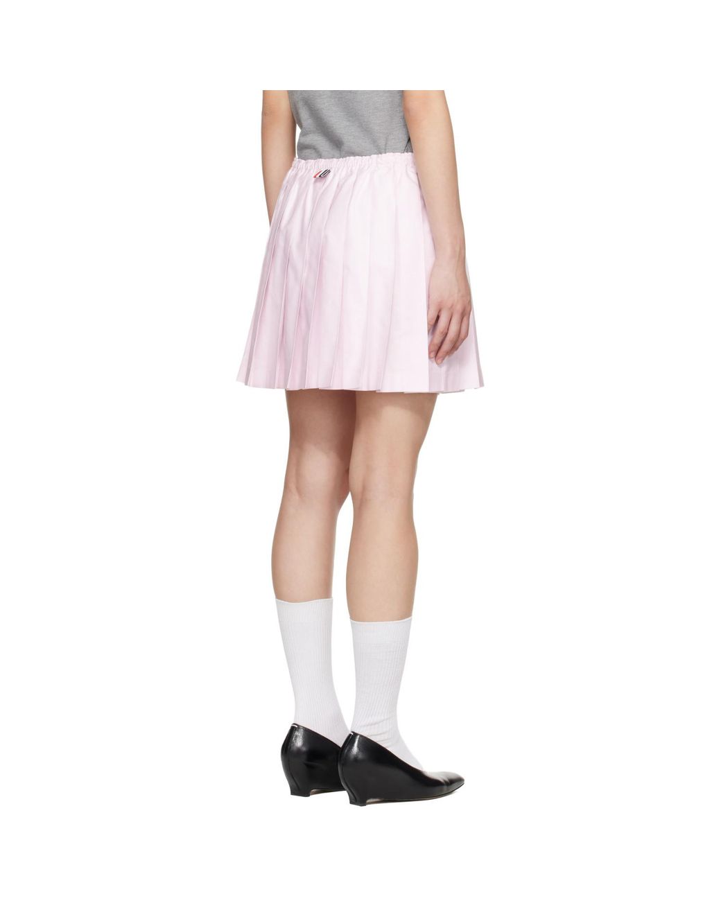 Thom Browne White Oxford 4-Bar Drawstring Pleated Miniskirt