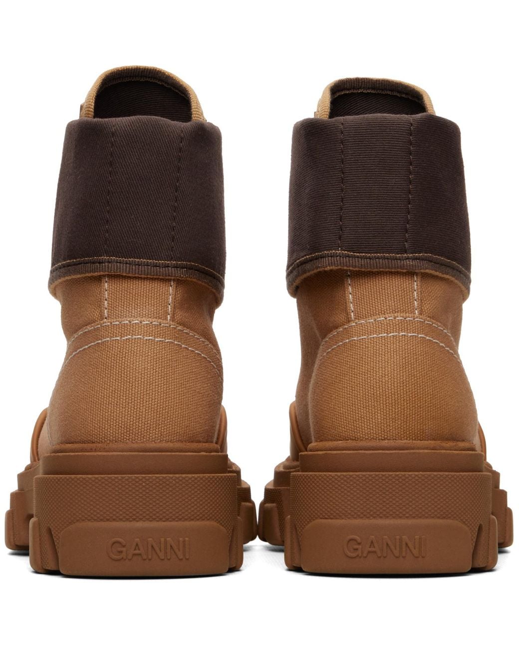 Ganni Brown Tan Cleated Canvas Trail Boots