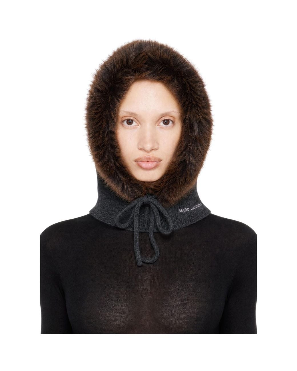 Marc Jacobs Black Faux Fur Trim Balaclava