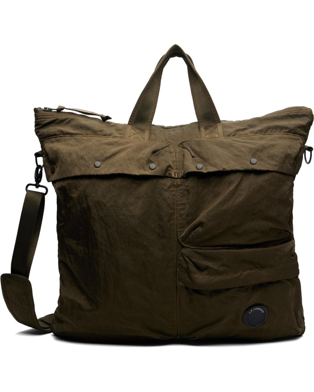C P Company Black Khaki Nylon B Lens Tote for men