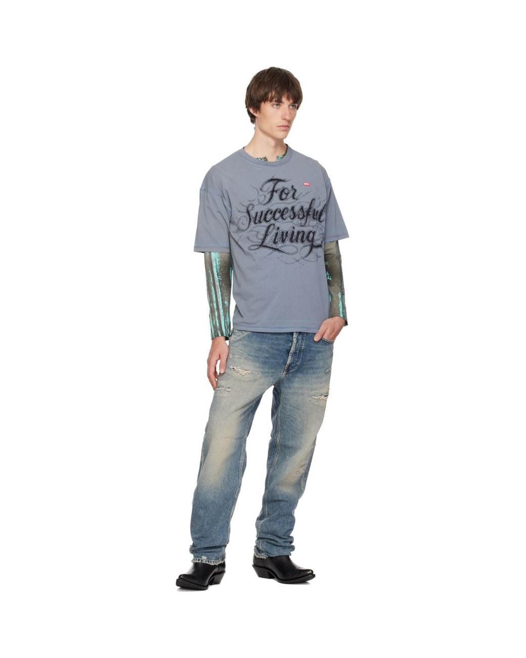 DIESEL Blue 'For Successful Living' Print T-Shirt for men