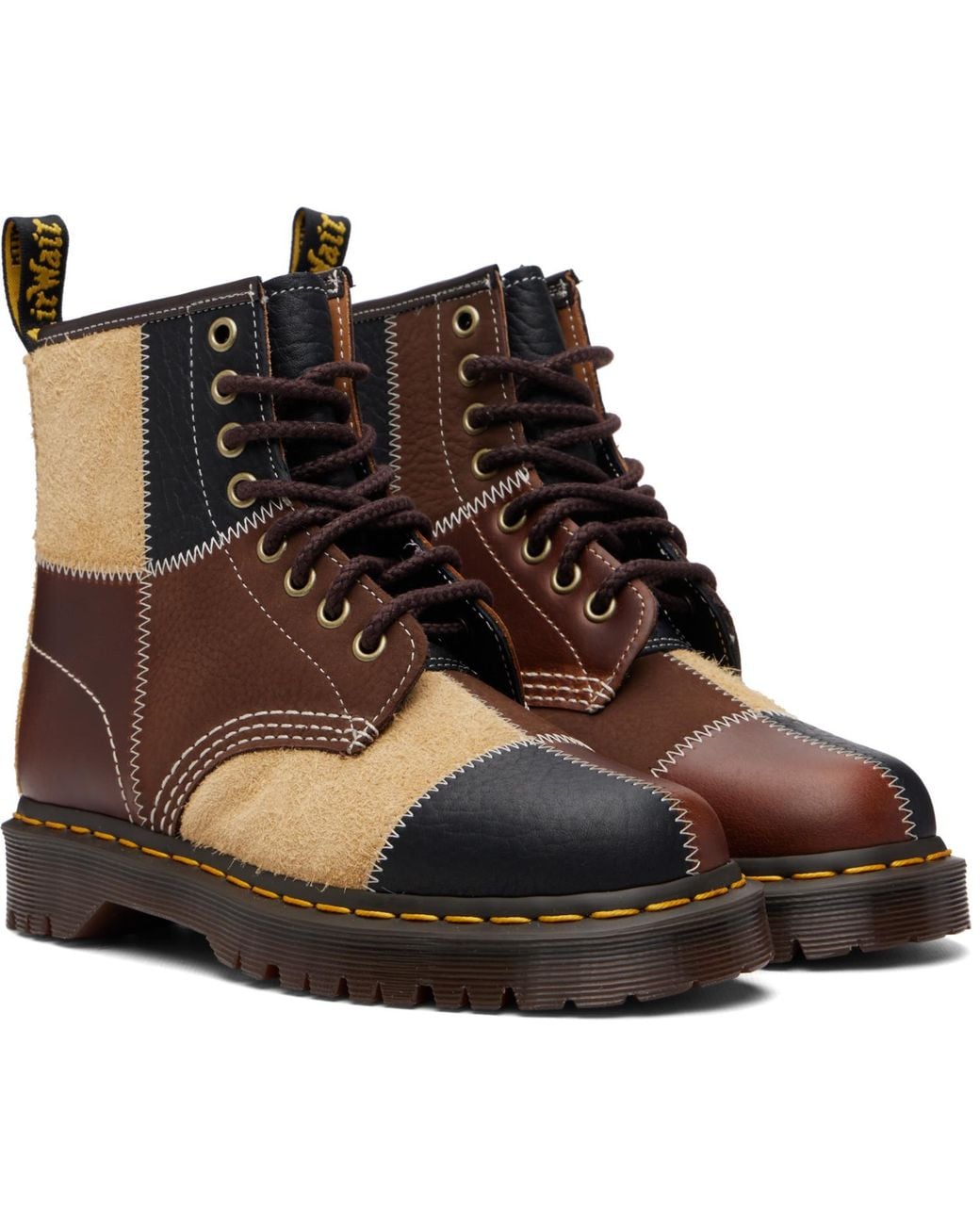 Dr. Martens Brown 1460 Patchwork 8 Eye Lace Up Boots for men