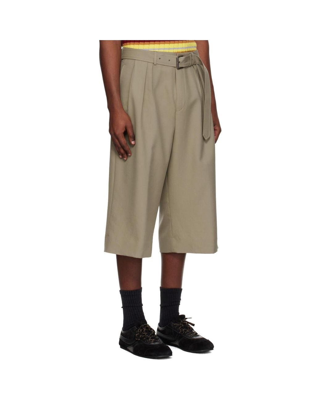 Dries Van Noten Natural Belted Wool Mohair Shorts for men