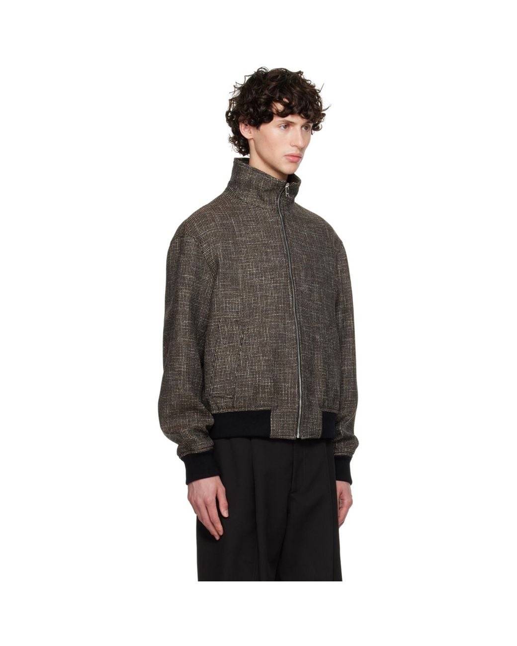 Bottega Veneta Black Houndstooth Bomber Jacket for men