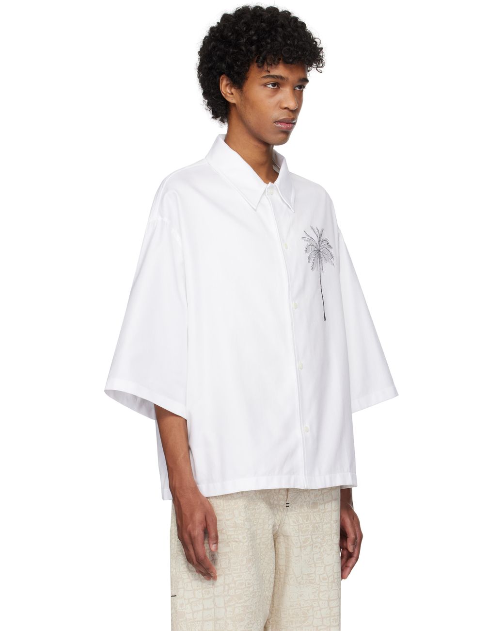 Jacquemus La Chemise Aloe Palm Tree, Long Sleeves, 100% Cotton in