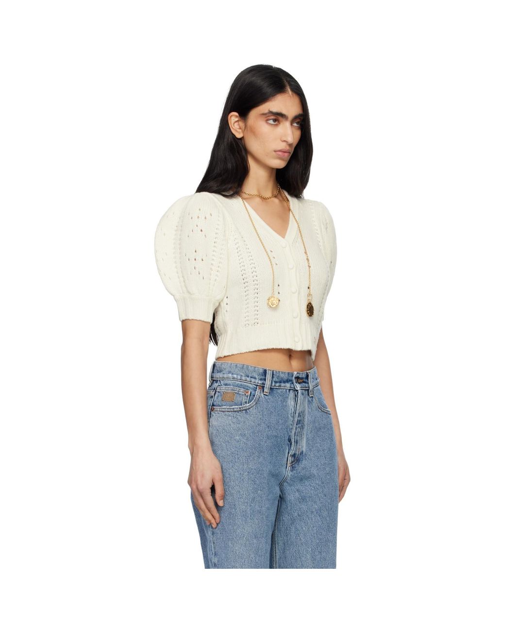 Chloé Blue Puff-Sleeve Wool & Cashmere Knit Cardigan