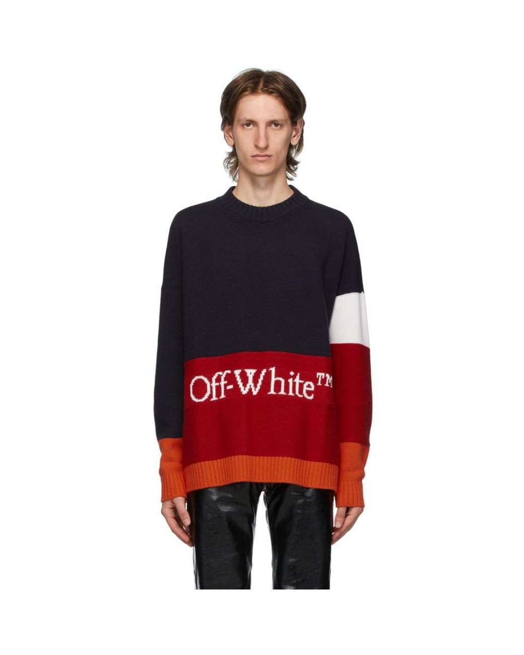 Off-White c/o Virgil Abloh Wool Navy And Red Color Block Sweater for ...