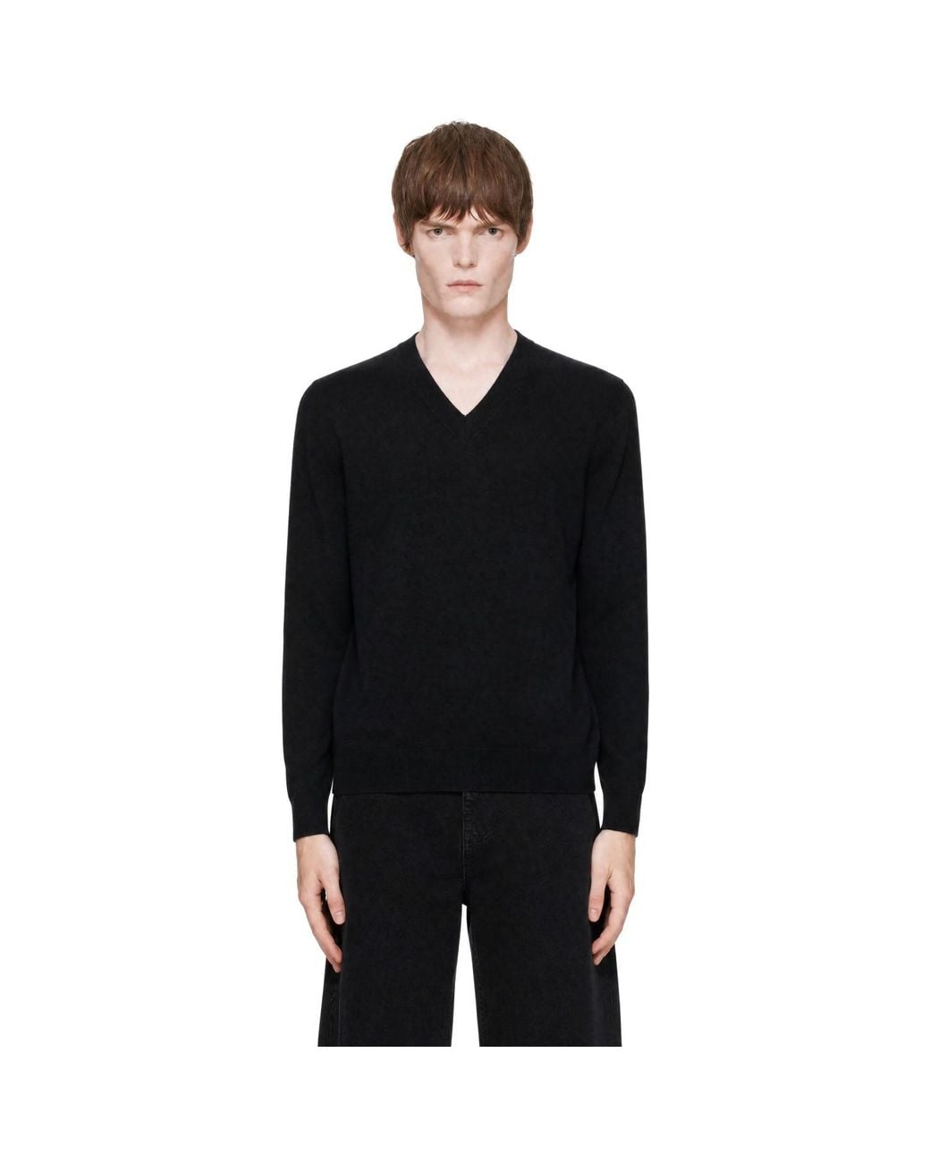 Entire studios Black Knit Cashmere V-Neck Sweater for men