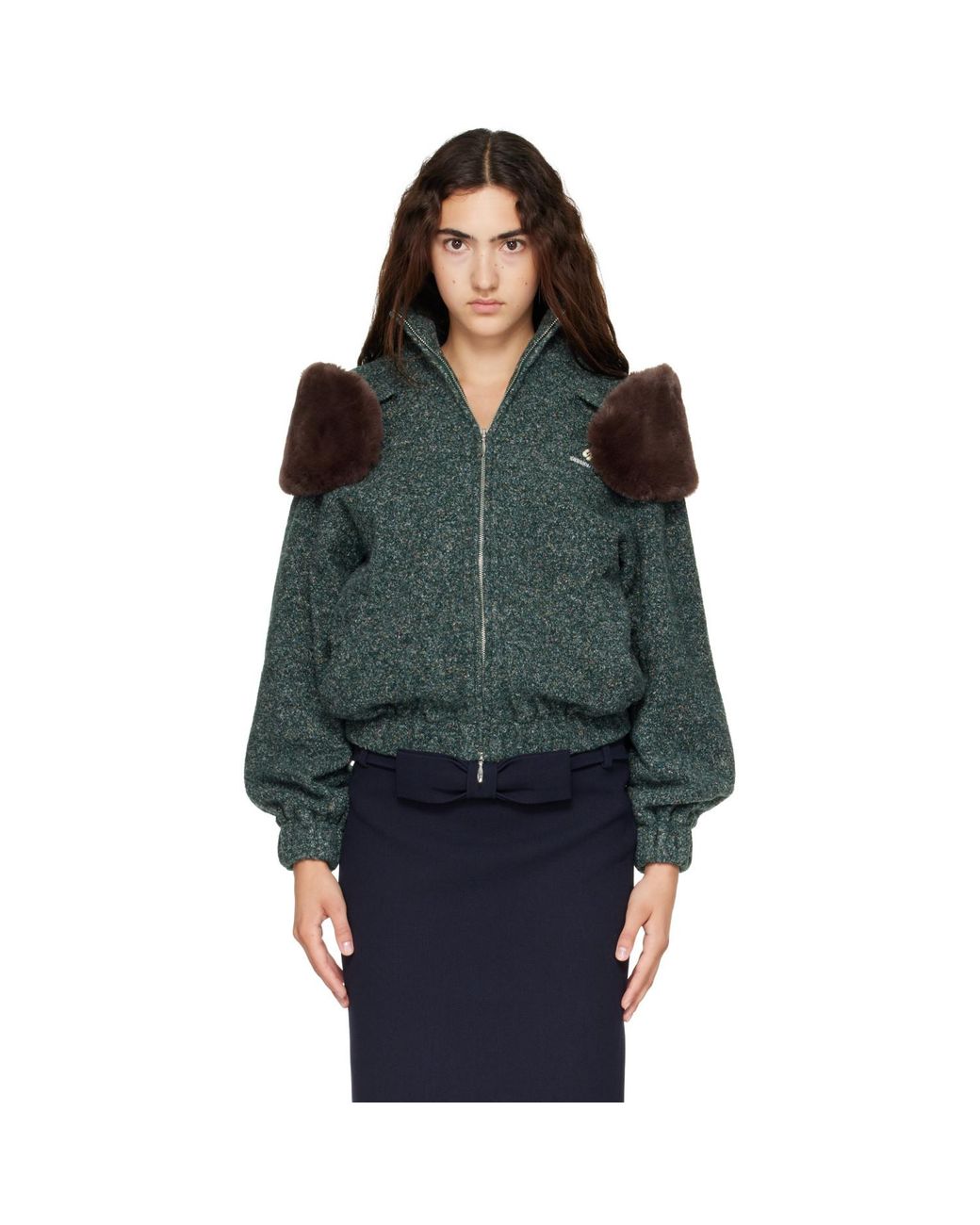 ShuShu/Tong Green Decorative Faux-Fur Loose Jacket