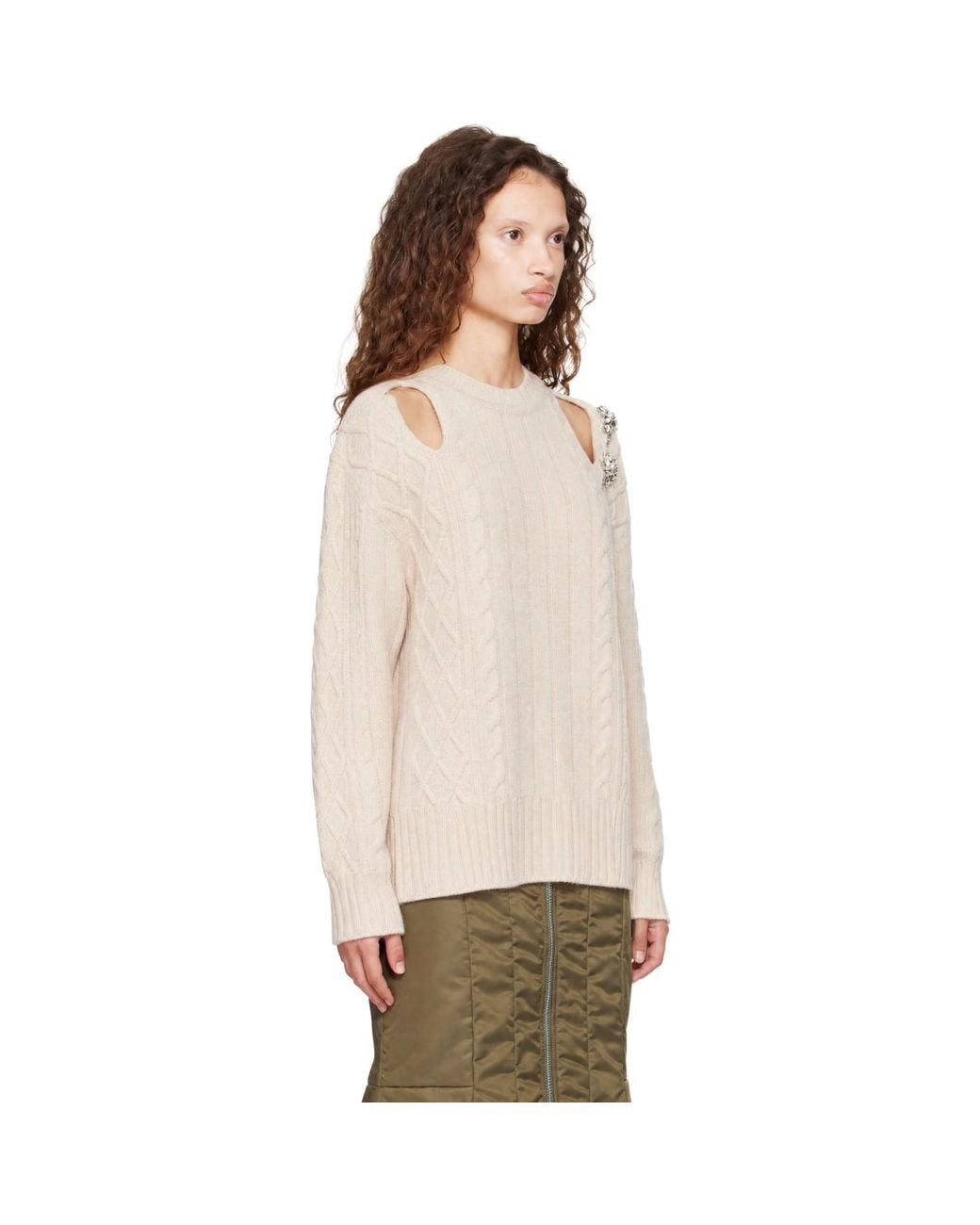 Simone Rocha Natural Cable Knit Slash Sweater