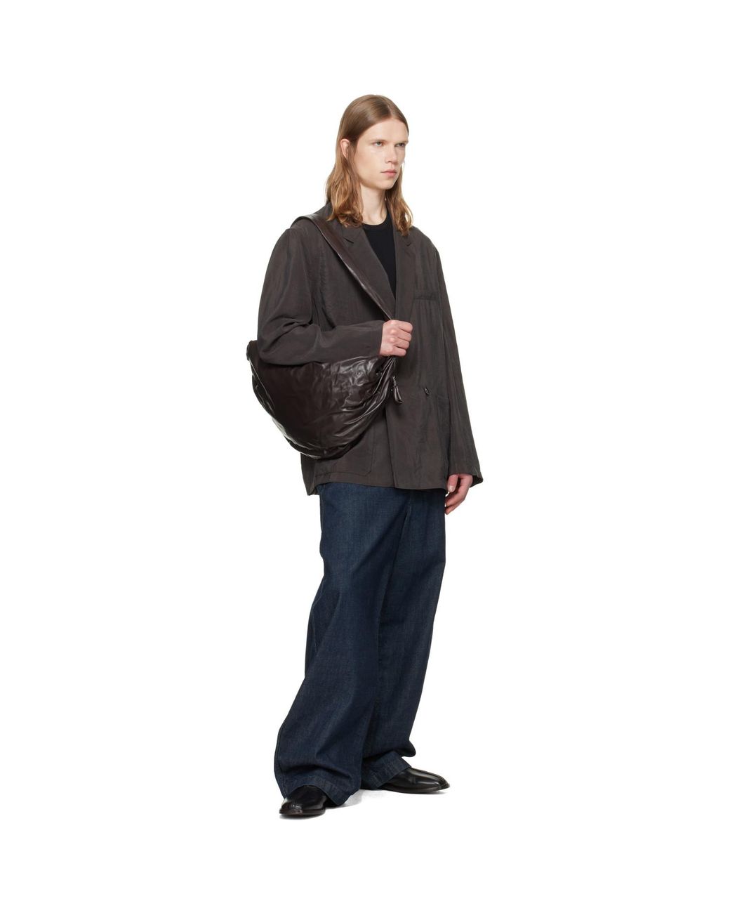Lemaire Black Large Soft Croissant Bag for men
