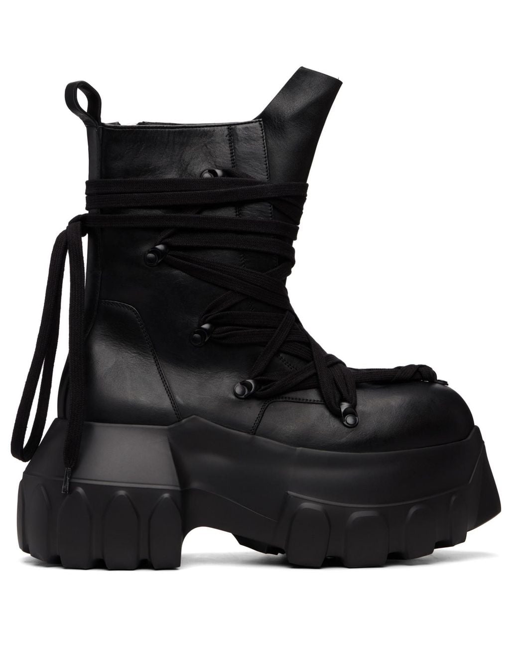 Rick Owens Black Tower Megalace Mega Tractor Boots for men
