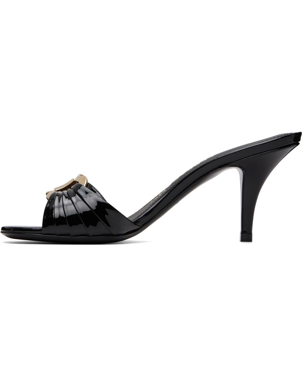 Ferragamo Black Gancini Ornament Slide Heeled Sandals