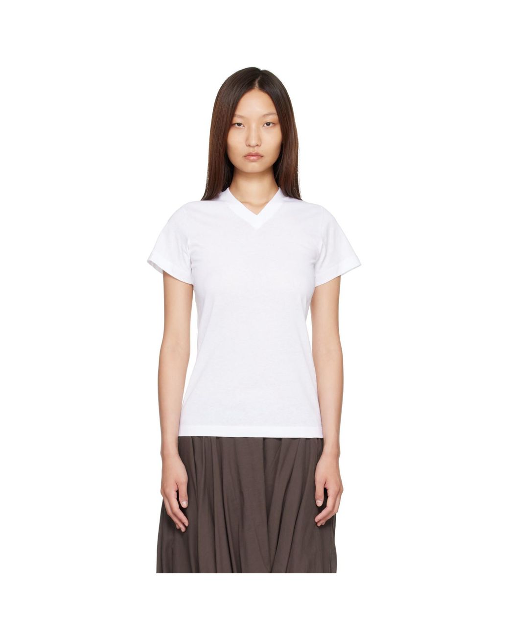 Totême White Wide-Ribbed V-Neck T-Shirt