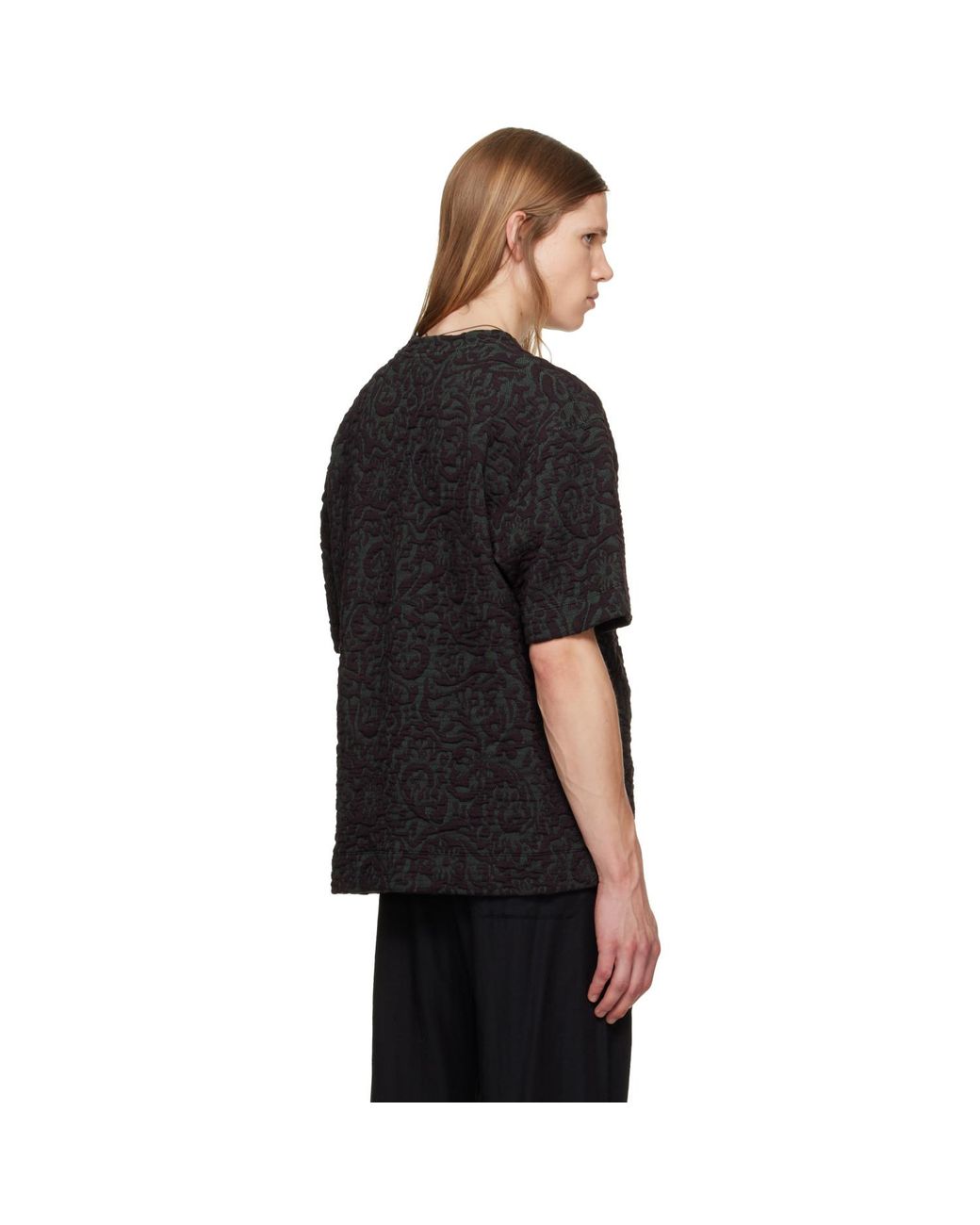 Dries Van Noten Black Burgundy Jacquard T-Shirt for men