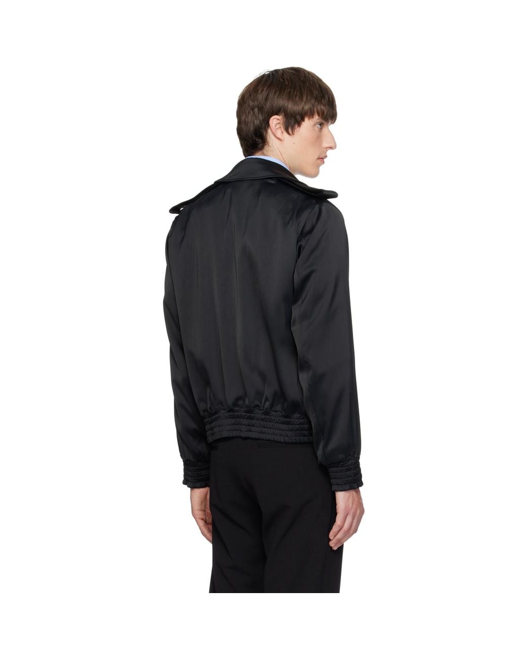AARON ESH Blue Satin Bomber Jacket for men