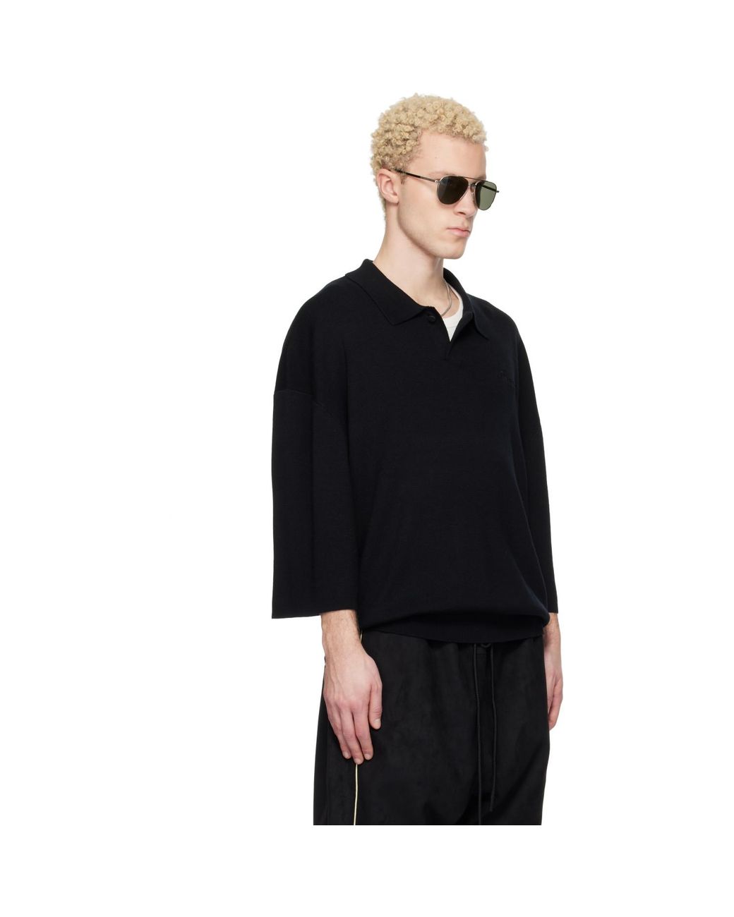 Fear Of God Black Signature 3/4 Sleeve 90S Knit Polo for men