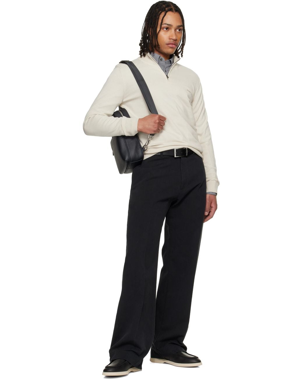 Boss Black Grained Italian Leather Logo Keeper Reversible Belt for men