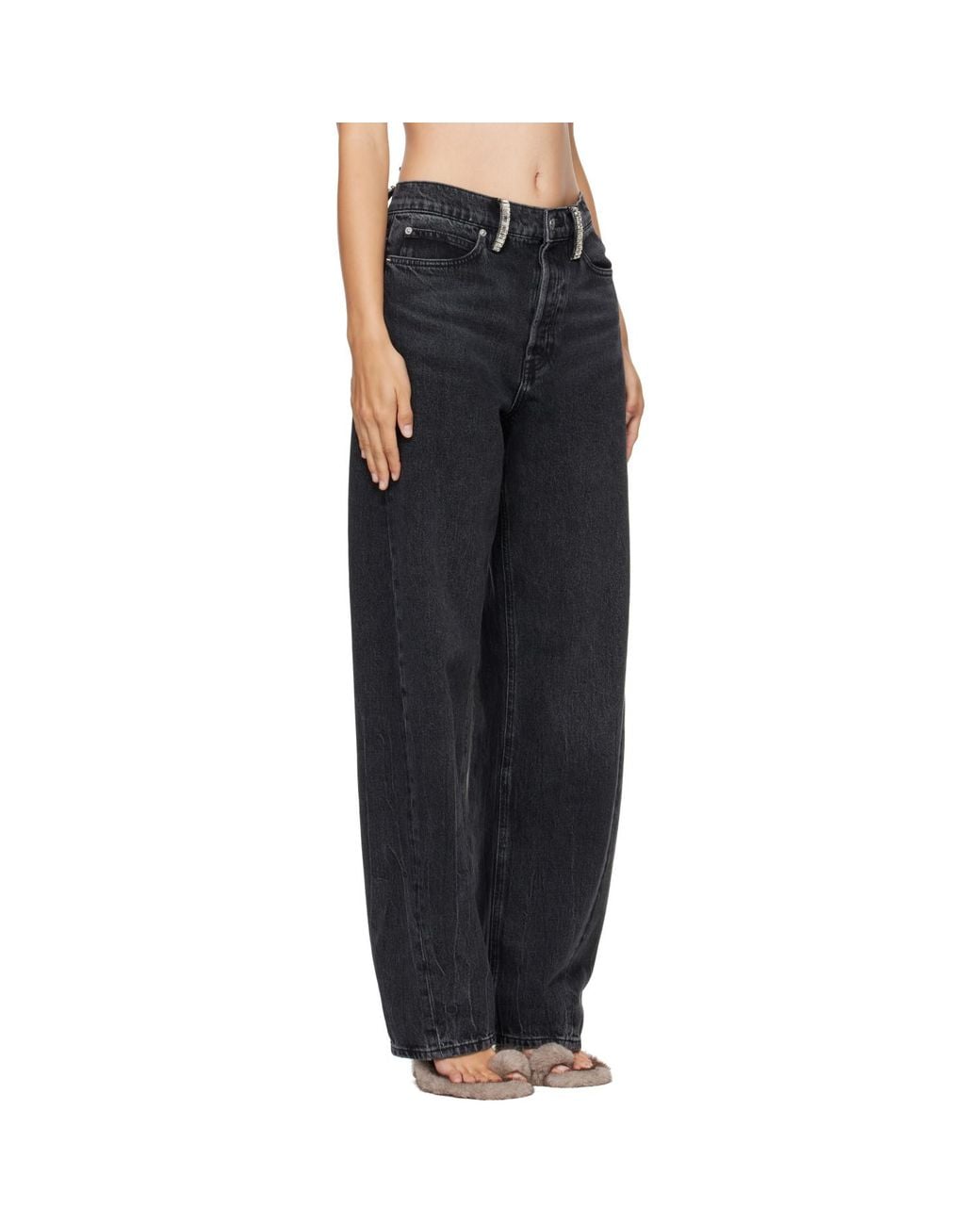 Alexander Wang Blue Crystal Hotfix Belt Loop Mid-Rise Relaxed Jeans