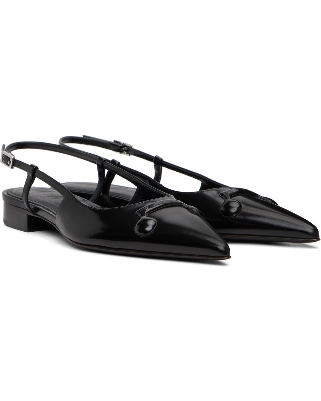 Marni Black Leather Trunkaroo Pointed Toe Slingback Ballerina Flats