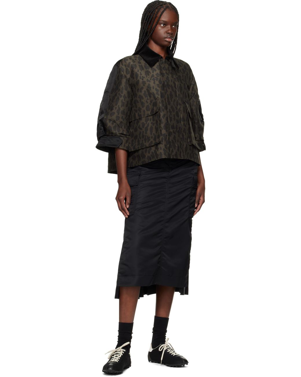 Sacai Leopard Print & Nylon Twill Jacket in Black | Lyst
