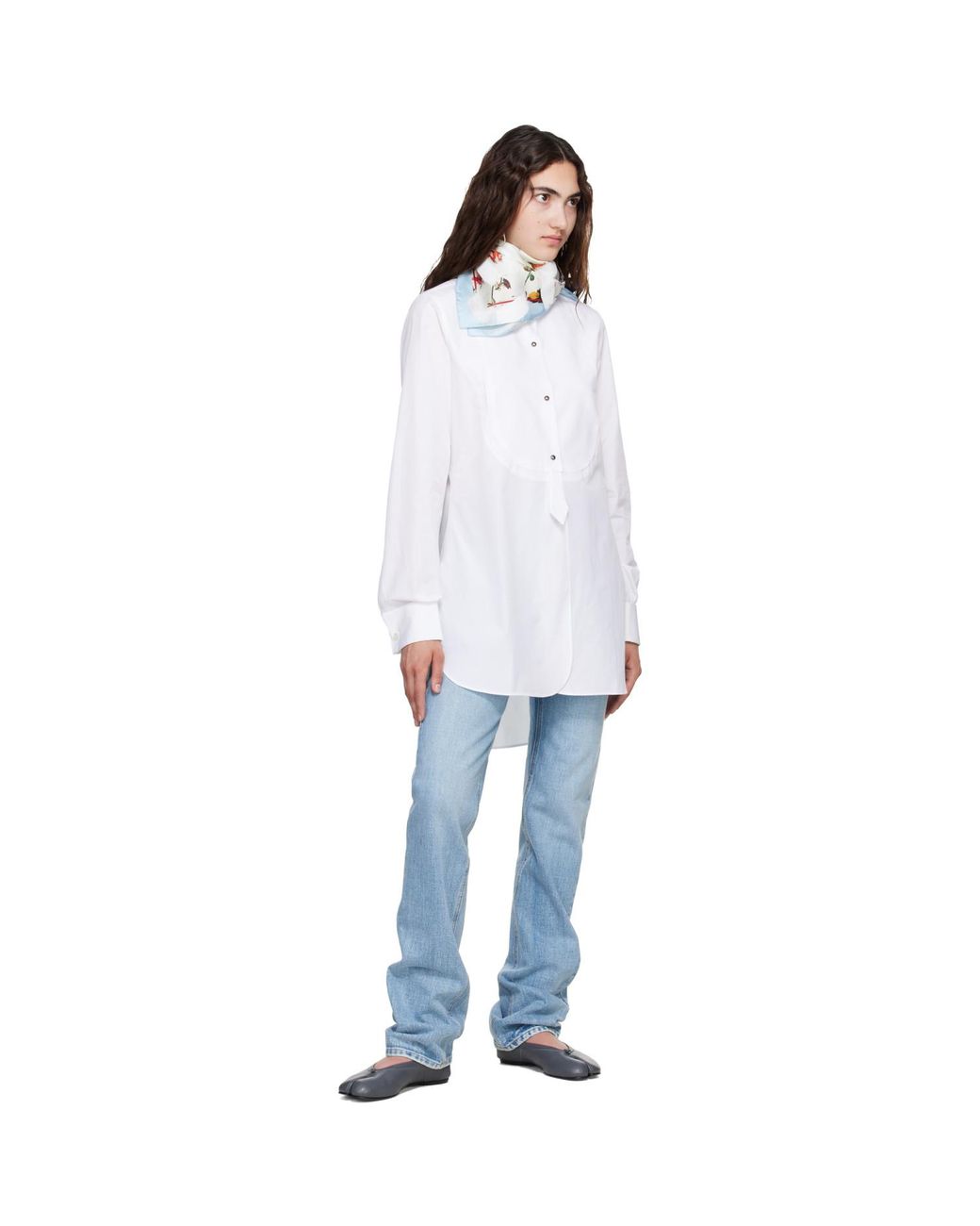 Maison Margiela White Printed Silk Foulard Scarf