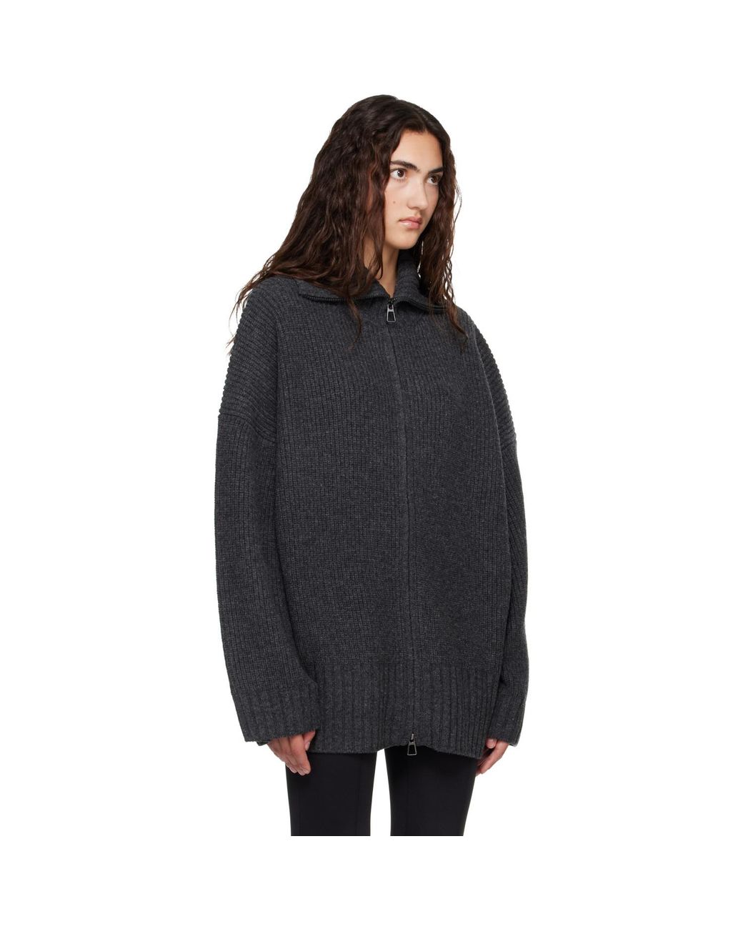 Frankie Shop Black Veda Oversized Zip-Up Cardigan