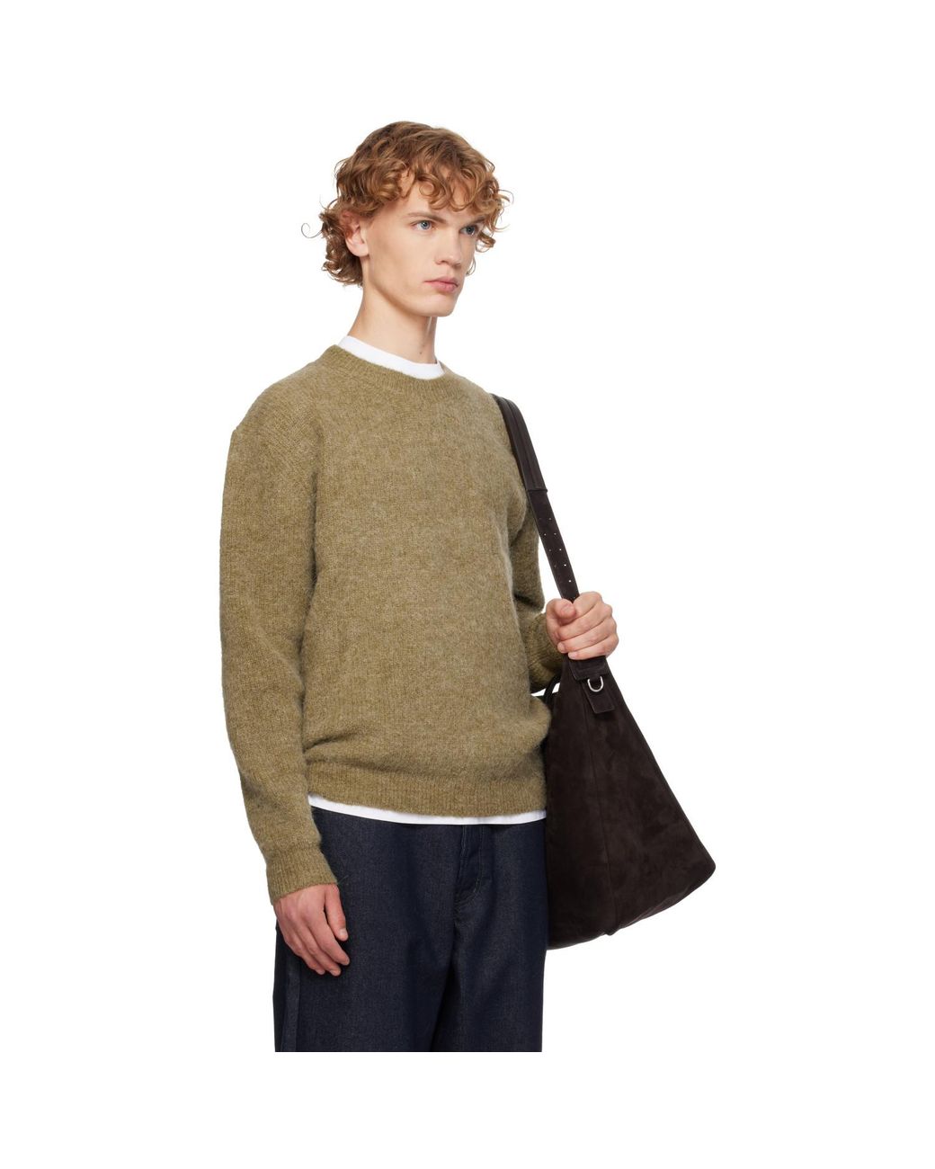 LE17SEPTEMBRE Green Khaki Textured Alpaca Crewneck Sweater for men