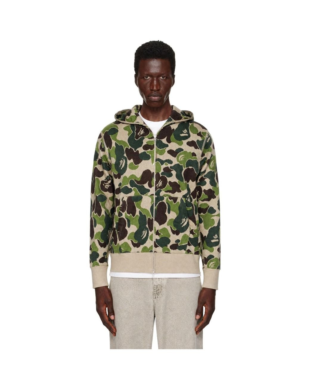 A Bathing Ape Green Khaki Abc Camo Jacquard Full Zip Hoodie for men
