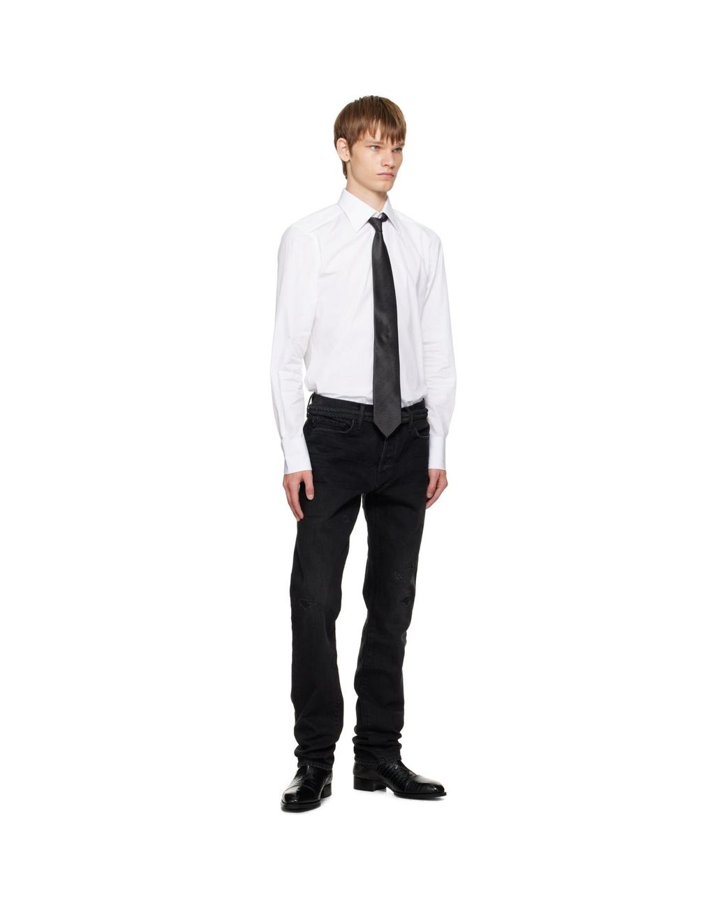 Tom Ford Black Mouline Herringbone Tie for men
