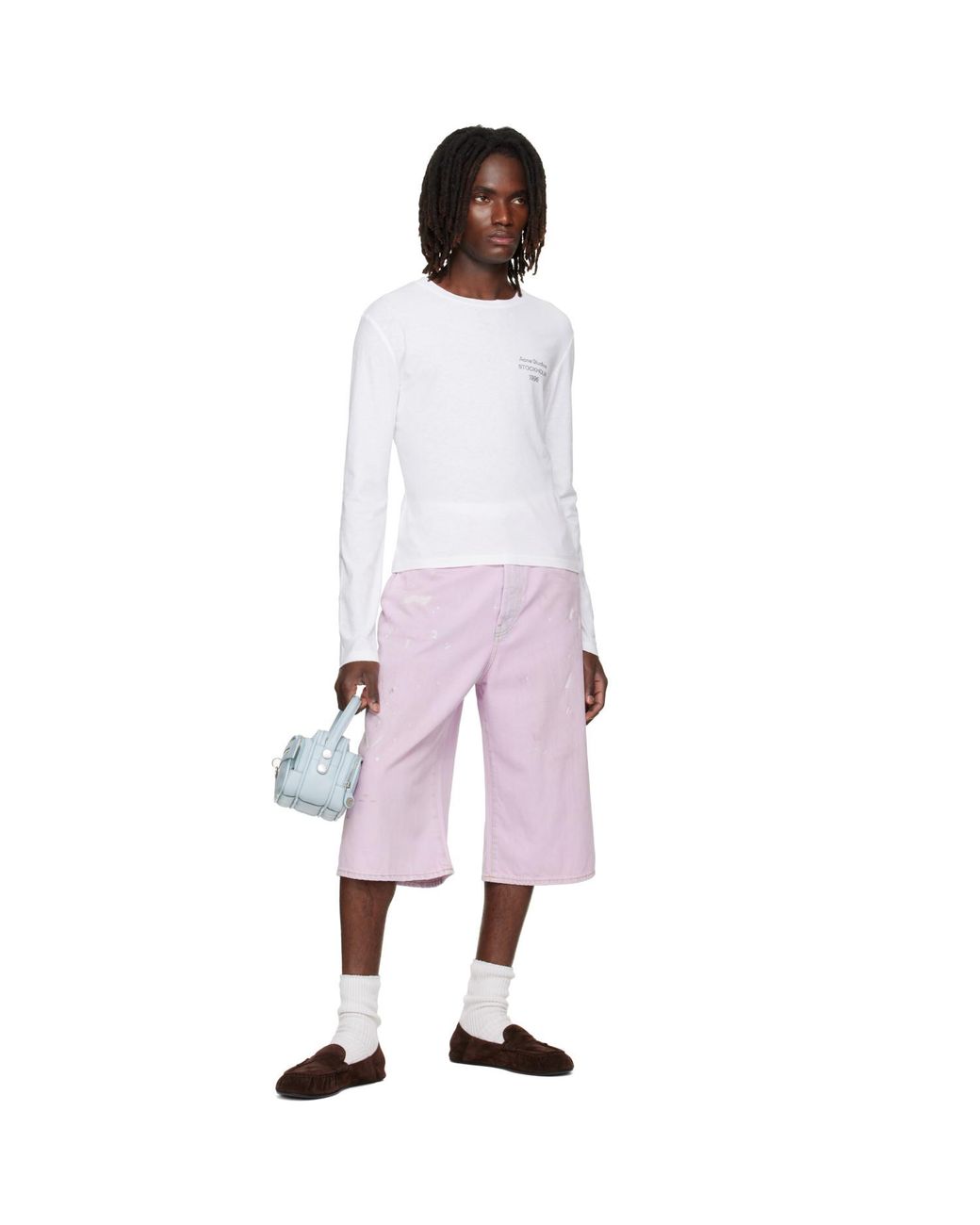 Acne White Off- Distressed Logo T-Shirt for men