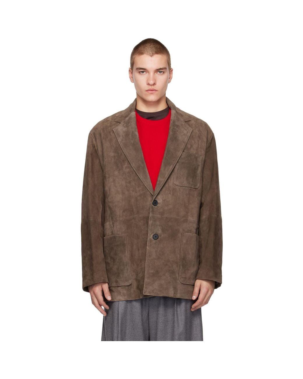 Ssstein Brown Goat Suede Blazer for men